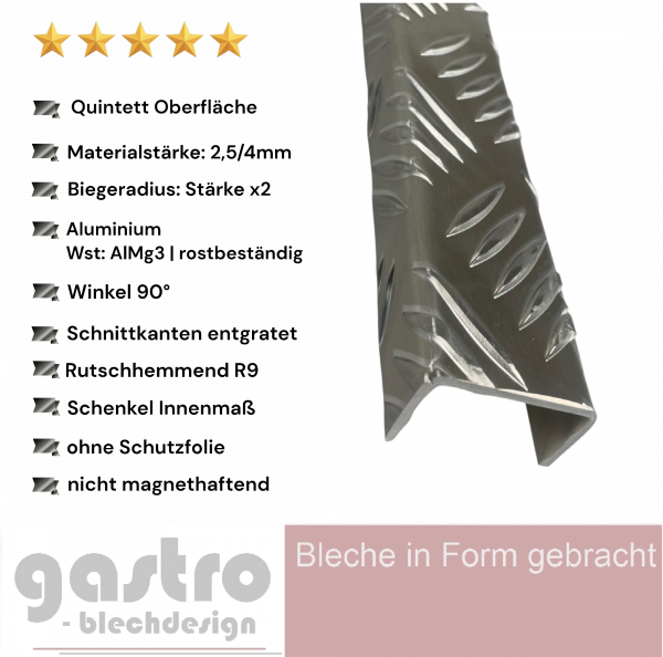 U-Profil 2,5-4mm Alu Duett Riffelblech Tränenblech Warzenblech